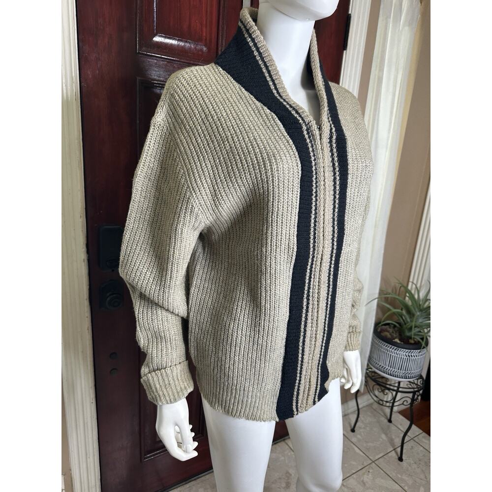 VTG 50s 60s Richline Lambswool Orlon Zip-Up Cardigan Sweater - Grey/Black - M/L